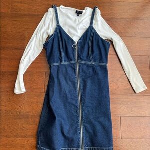 Topshop Dark Blue Denim Zip-Front Mini Dress